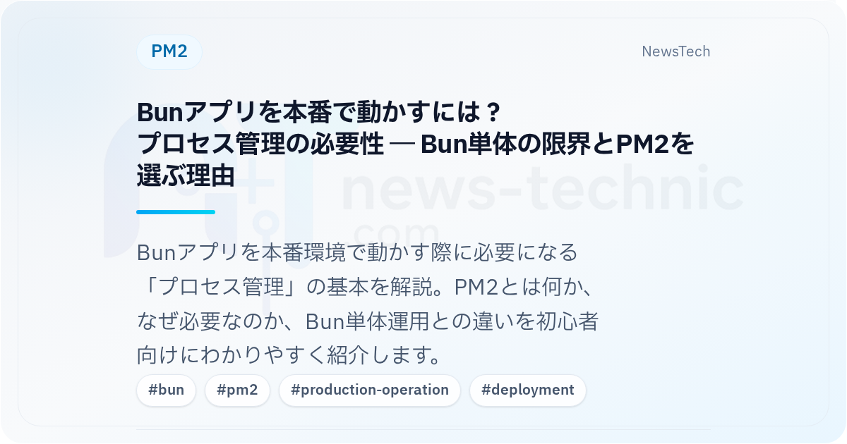 	Bunアプリを本番で動かすには？\nプロセス管理の必要性 ― Bun単体の限界とPM2を選ぶ理由